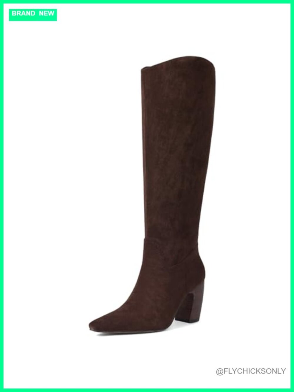 Wide Calf Knee High Boots Square Toe Chunky Heel Suede Women's